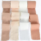TONIFUL 4 Rolls Silk Chiffon Ribbon, 1-1/2 Inch x 22yds, Beige and Cream Chiffon Ribbons Set, Handmade Fringe Silk Ribbon for Gift Wrapping Bridal Bouquets Wedding Invitations Decoration Crafts