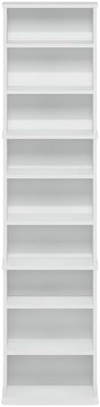 Adjustable Shelves Multimedia Storage Tower Rack with Spacious Media Organization, Durable Design, Versatile Rack for DVDs, CDs, Games, and More White/9 Tier