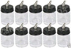 Master Airbrush (Pack of 10) TB-002 Empty 3/4 Ounce (22cc) Glass Jar Bottles with 30° Down Angle Adaptor Lid Assembly - Fits Dual-Action Siphon Feed Airbrushes, Use with Master, Badger, Paasche, Iwata