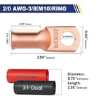 haisstronica 10pcs 2/0 AWG - 3/8"(M10) Battery Cable Lugs, Heavy Duty Copper Wire Lugs with 10pcs 3:1 Adhesive Heat Shrink Tubing, 00 Gauge Copper Lugs, Battery Terminal Connector, Battery Cable Ends