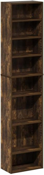Adjustable Shelves Multimedia Storage Tower Rack with Spacious Media Organization, Durable Design, Versatile Rack for DVDs, CDs, Games, and More Amber Pine/8 Tier Narrow