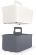 ARTEZA Storage Caddy Pack of 2, Gray and Ivory, 5-Compartment Plastic Caddy Organizer with Easy-to-Remove Divider Partition