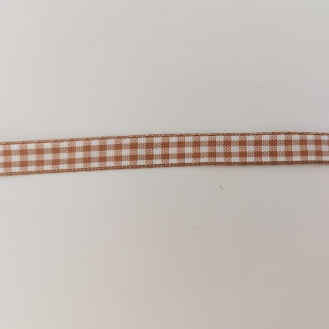 Micomon Khaki and White Woven Edge Plaid Ribbon 100% Polyester Gingham Ribbon 25 Yards Each Roll (3/8"Khaki)