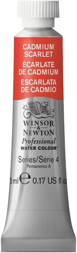 Winsor & Newton Professional Watercolor, 5ml (0.17-oz) Tube, Cadmium Scarlet
