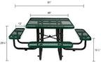 Global Industrial 46" Square Picnic Table, Expanded Metal, Green Thermoplastic Coating, Attached Benches, 1-1/2” Umbrella Pole Hole, Outdoor-Rated, 1000 lb Capacity