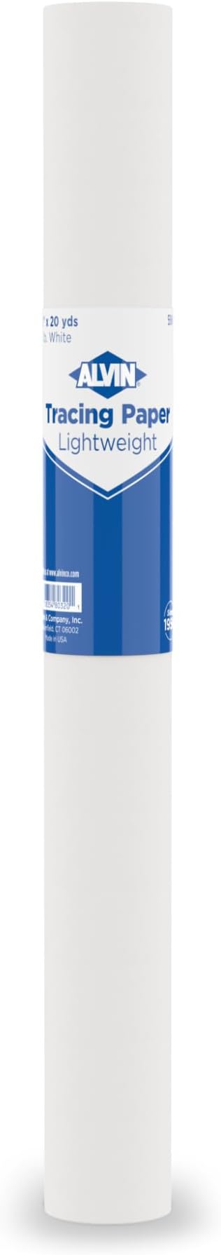 ALVIN 55W-A Lightweight Tracing Paper Roll, White, Suitable with Ink, Charcoal, Felt Tip Pen, for Sketching or Detailing - 12 Inches, 20 Yards, 1-inch Core