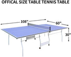 8ft/9ft Mid-Size Table Tennis Table Foldable & Portable Ping Pong Table Set for Indoor Games with Net, 2 Table Tennis Paddles and 3 Balls