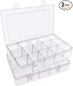 2 Pack Plastic Small Crafts Storage Boxes with Adjustable Dividers (15 Grid)