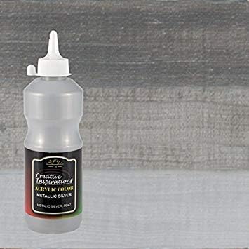 Creative Inspirations Acrylic Paint - Metallic Silver - 500 mL Bottle - Smooth & Creamy Consistency, Vibrant Pigmentation, Great Coverage for Artists - Clean Up with Soap & Water