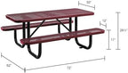 Global Industrial 6’L Rectangular Picnic Table, Expanded Metal, Red Thermoplastic Coating, Attached Benches, 1-1/2” Umbrella Pole Hole, Outdoor-Rated, 1000 lb Capacity, 72” x 30” Tabletop
