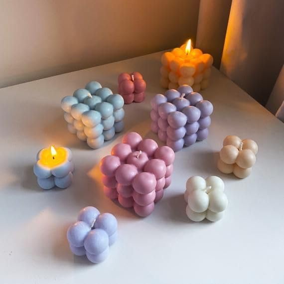 JDH 3D Bubble Candle Silicone Molds 15 Cavity Cube Silicone Candle Molds Soap Mold for Candle Making,Soap Making Bubble Cake Mold Baking Mousse Cake Dessert Jelly Ice Cream