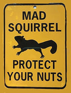 Funny Tin Sign Mad Squirrel Protect Your Nuts Metal Poster Plaques for Home Living Room Kitchen Cafe Bar Vintage Wall Decor Metal Sign 12 x 8 IN