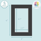 MBC MAT BOARD CENTER, 5 Pack 4x6 for 3x5 Black Picture Mats Frame Mattes, Bevel Cut, Acid Free, 4-ply Thickness
