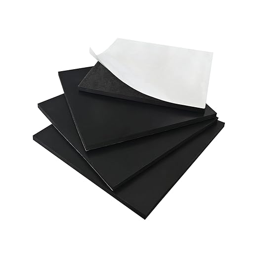 4 Pieces Neoprene Rubber Pads with Adhesive Backing 1/4 in Thick x 6 in x 6 in, Anti Vibration Pads, Rubber Block for Anti-Slip, Shock Absorption, Protection
