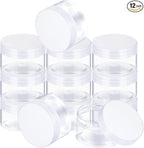 SATINIOR 12 Pack Plastic Container Jars with Lids Round Clear Travel Cosmetic Container Slime Jar for Toiletries, Lotion, Cream, Ointment, Makeup, Rhinestone, Sample, Kitchen Storage(2 oz,Clear)