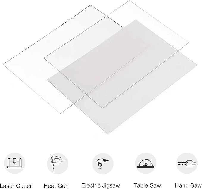 5 Pack 12x12x.02” Clear Plastic Sheet, Plexiglass Craft Plastic Sheets PET Flexible Lightweight Clear Plastic Sheets for DIY Craft Projects, Picture Frames(5, 12” x 12”x 0.02”)