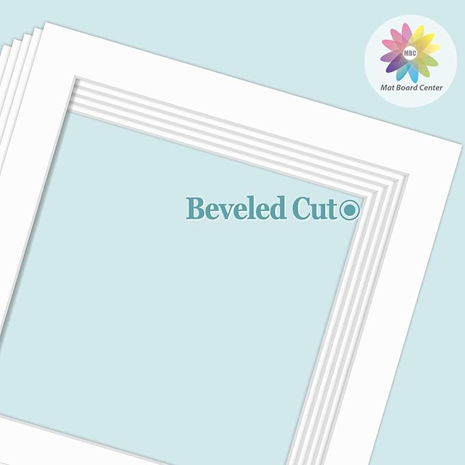 MBC Mat Board Center, 5 Pack 12x12 for 10x10 White Picture Mats Frame Mattes, Bevel Cut, Acid Free, 4-ply Thickness