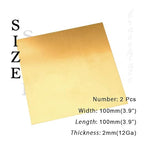 12 Gauge Brass Sheet，H62 Brass Plates Metal 0.079" Thickness x 3.9" Width x 3.9" Lenght, for Models, Crafts, Repairs, Electrical, 2Pcs