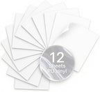 White PU Heat Transfer Vinyl, 12 Pcs 12"x10" HTV Sheets – Soft & Stretchable Iron-On Vinyl, Easy to Cut & Weed, Compatible with Cricut & Silhouette – Perfect for 4th of July Shirts & Patriotic Crafts