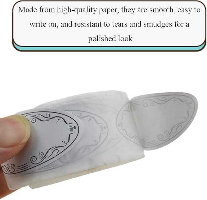 HAHIYO 1*2.25In 150P Oval White Kraft Stickers with Black Artistic Border - Timeless Design Blank Kraft Labels Roll to Write On Durable Dot Stickers for Jar Canning Labels Price Tags Store Organizing