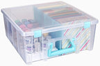 ArtBin 6990SA Super Satchel Double Deep Compartment Box - Art Storage with 8 Removable Compartments, Smart Closure for Craft Supplies (Clear & Aqua- Pack of 1)