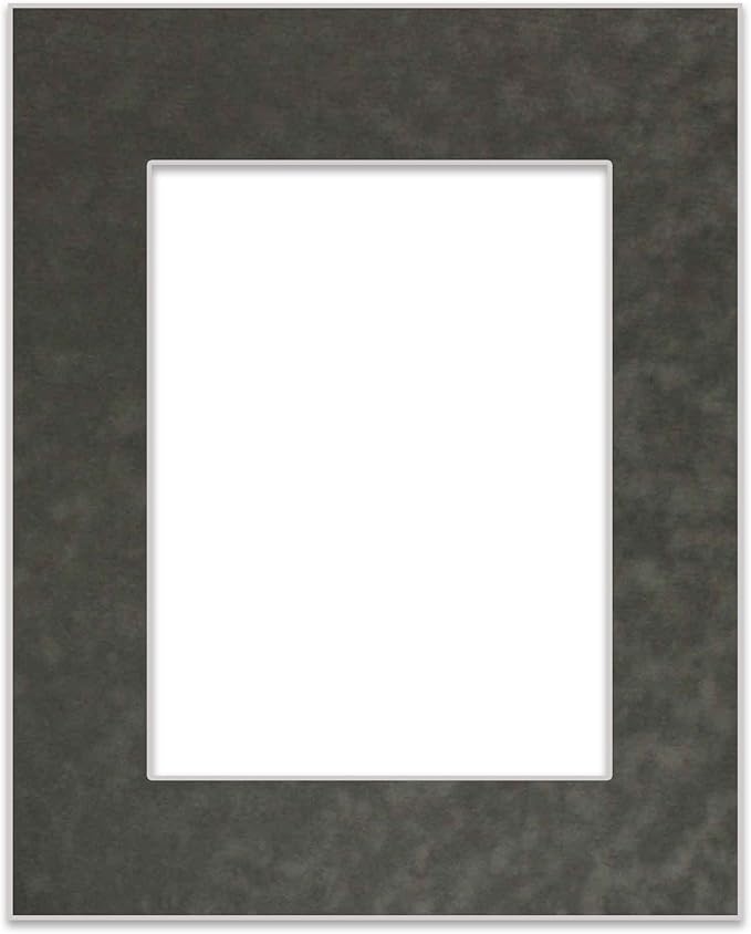 8x10 Mat Bevel Cut for 5.5x8.5 Photos - Acid Free Dark Grey Suede Precut Matboard with Backing Board and Crystal Clear, Self Seal Photo Mat Bag - for Pictures, Photos, Framing - 4-ply Thickness