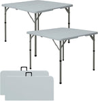 Set of 2 Square Folding Table 34in Multi-Functional Portable Folding Card Table with Carrying Handle for Indoor Outdoor Camping,Picnic, Office, Party Use HDPE Plastic Tabletop with Metal Frame(Grey)