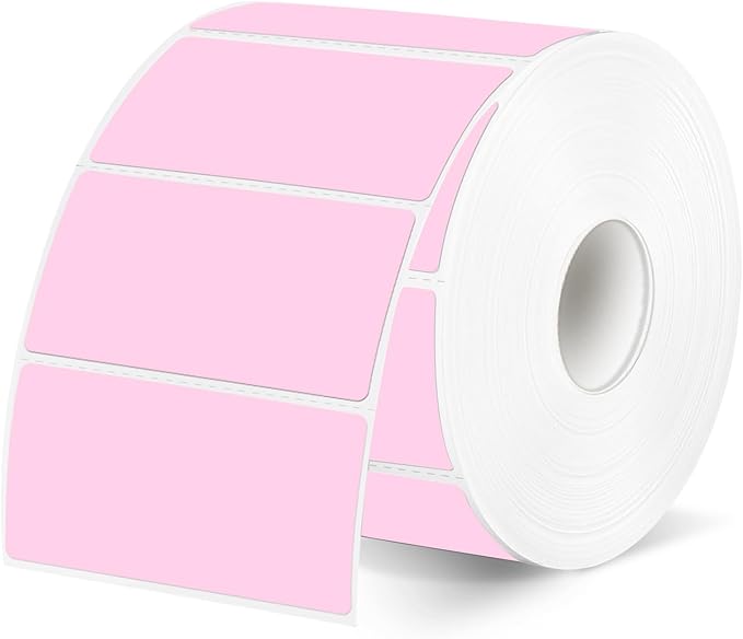 2x1 Inch Thermal Labels, Pink Thermal Printer Stickers, Waterproof Self-Adhesive Shipping Label Printer Sticker for Barcode, Name, Address, 300 Labels/Roll
