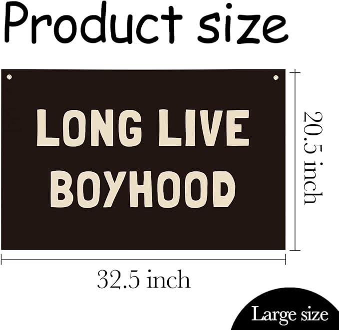 Long Live Boyhood Banner, Boys Room Decor, Canvas Banner Wall Hanging Flag Decor for Nursery Playroom Toddler Room