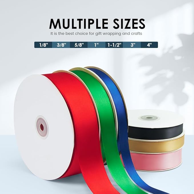 KMER LIFE 1/8" Wide x 50 Yards Black Polyester Satin Ribbon, Perfect for Wedding Decor, Crafts, Gift Wrapping & Other Projects