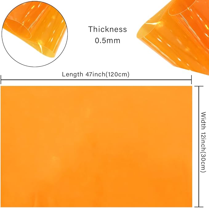 HYANG Orange Transparent PVC Super Clear Holographic Vinyl Faux Leather Sheets 1 Roll 12" x 47" (30cm x 120cm) for DIY Bows Earrings Bags DIY Crafts Making
