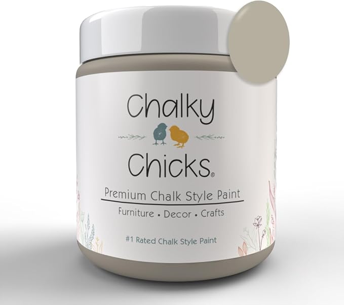 Chalky Chicks All-in-One Chalk Paint for Furniture or Cabinet - 16 Fl Oz - Matte Finish Wolf Gray (Gray/Beige) for Metal, Wood Furniture Paint - No Sanding All-in-One for Home Decor & Crafts, USA Made
