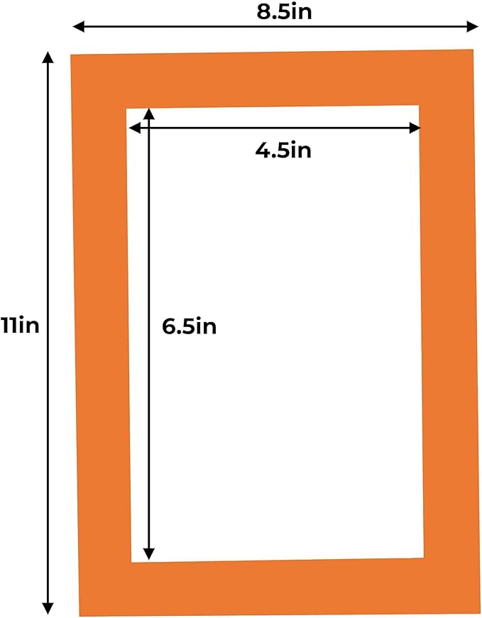 5x7 Mat for 8.5x11 Frame - Precut Mat Board Acid-Free Show Kit with Backing Board, and Clear Bags Orange 5x7 Photo Matte Made to Fit a 8.5x11 Picture Frame Matboard for Framing, Pack of 10 Mats