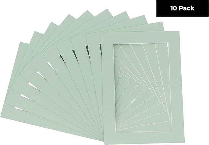 11x14 Mat for 8.5x11 Photo - Precut Honeydew Green Picture Matboard for Frames 11 x 14 Inches - Bevel Cut to Display Art 8.5 x 11 Inches - Acid Free Pack of 10 MATS with Backing Boards & Clear Bags
