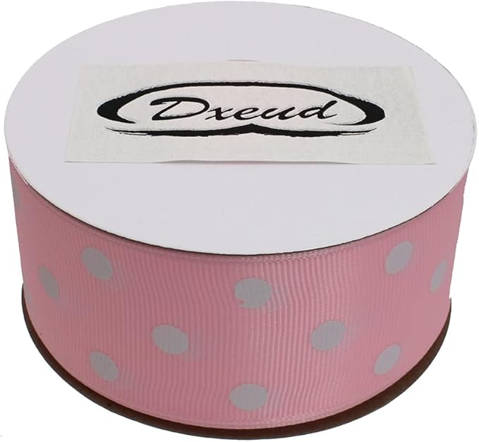 Polka Dot Grosgrain Ribbon 25 Yard Each Roll 100% Polyester (1/1-2", Pink)