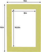 11x14 Mat for 8.5x11 Photo - Precut Pistachio Green Picture Matboard for Frames 11 x 14 Inches - Bevel Cut to Display Art 8.5 x 11 - Acid Free Pack of 100 MATS with Backing Boards & Clear Bags