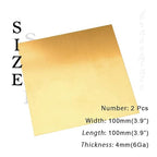 6 Gauge Brass Sheet，H62 Brass Plates Metal 0.157" Thickness x 3.9" Width x 3.9" Lenght, for Models, Crafts, Repairs, Electrical, 2Pcs