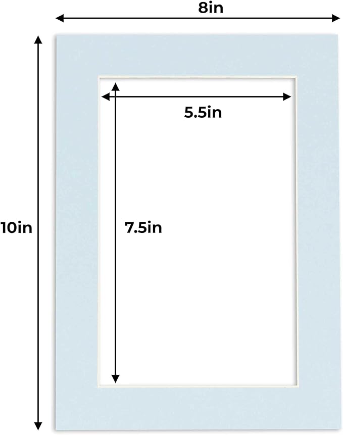 6x8 Mat for 8x10 Frame - Precut Mat Board Acid-Free Baby Blue 6x8 Photo Matte Made to Fit a 8x10 Picture Frame, Premium Matboard for Family Photos, Show Kits, Art, Picture Framing, Pack of 10 Mats