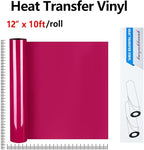 guangyintong Heat Transfer Vinyl Rose Red HTV Rolls, 12" x 10ft Rose Red Iron on Vinyl for T-Shirts, Matte Surface HTV Vinyl for All Cutter Machine Easy to Cut & Weed for Heat Vinyl DIY Design