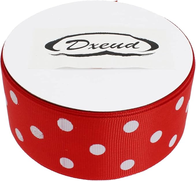 Polka Dot Grosgrain Ribbon 25 Yard Each Roll 100% Polyester (1/1-2", Red)
