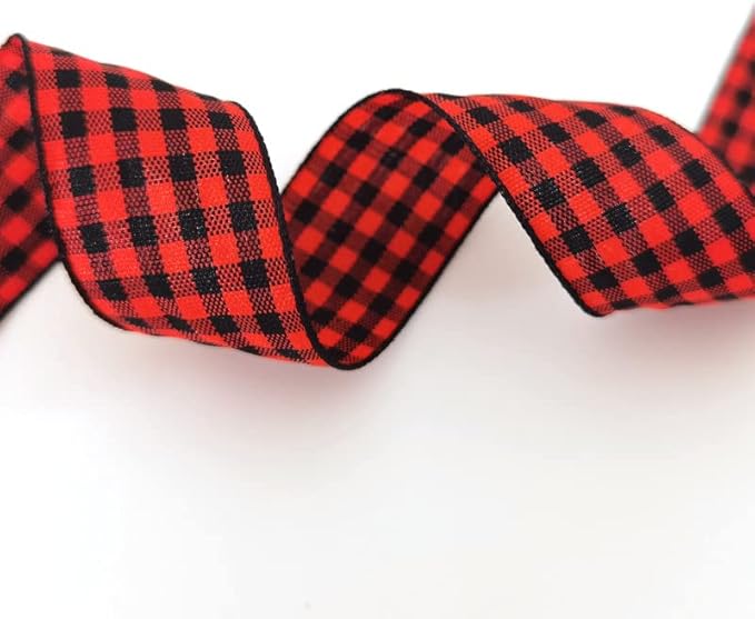 Red and Black Gingham Plaid Checked Ribbon 25 Yards Each Roll 100% Polyester (1",BlackRed)