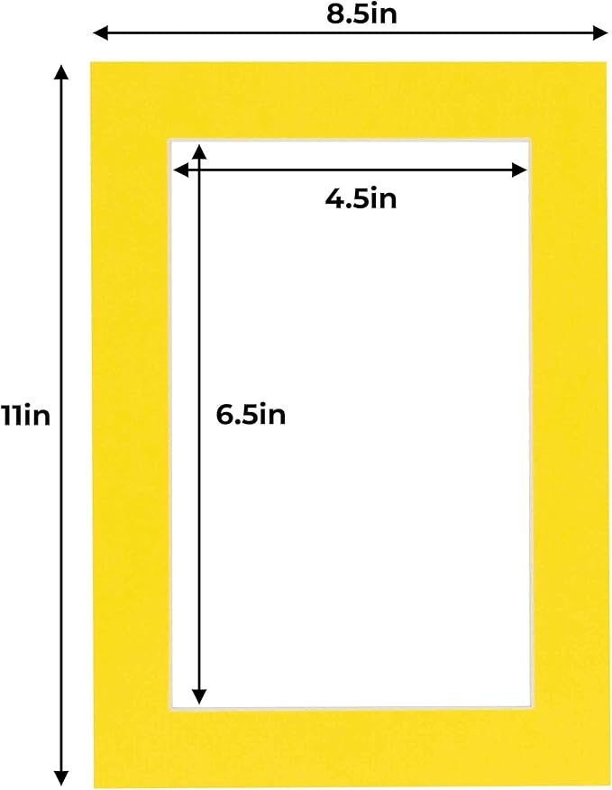 5x7 Mat for 8.5x11 Frame - Precut Mat Board Acid-Free Yellow 5x7 Photo Matte Made to Fit a 8.5x11 Picture Frame, Premium Matboard for Family Photos, Show Kits, Art, Picture Framing, Pack of 10 Mats