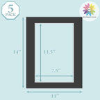 MBC Mat Board Center, 5 Pack 11X14 for 8X12 Black Picture Mats Frame Mattes, Bevel Cut, Acid Free, 4-Ply Thickness