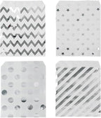 KEYYOOMY 200 Pcs Silver Candy Buffet Bags Small Cookie Bags Polka Dot Paper Treat Bag for Wedding Birthday Party (5 inch X 7 inch)