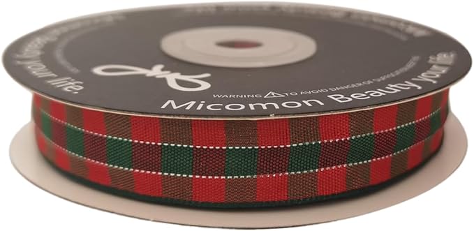 Micomon Christmas Ribbon Gingham Checkered Ribbon 25 Yards Plaid Ribbon for Christmas Crafts, Gift Wrapping(5/8",RedGreenSilver)