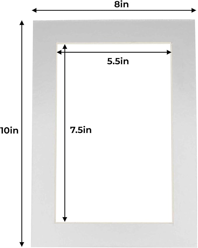 6x8 Mat for 8x10 Frame - Precut Mat Board Acid-Free Show Kit with Backing Board, and Clear Bags Metallic Silver 6x8 Photo Matte Made to Fit a 8x10 Picture Frame Matboard for Framing, Pack of 25 Mats