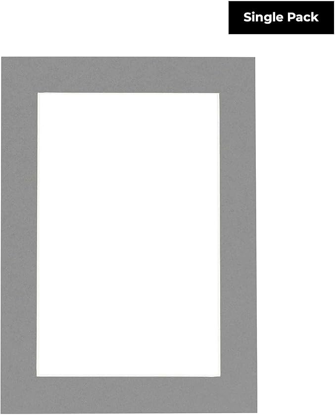 8x10 Mat Bevel Cut for 5.5x8.5 Photos - Acid Free Mid Grey Precut Matboard with Backing Board and Crystal Clear, Self Seal Photo Mat Bag - for Pictures, Photos, Framing - 4-ply Thickness