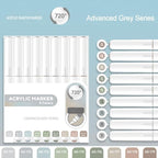 Water Based Acrylic Paint Markers, 9 Colors Acrylic Paint Pens Set with Soft Brush Tip, Marker Pen for Rock Painting, Egg, Wood, Glass, Paper, Mugs, Acrylic Painter Ink (Advanced Gray)