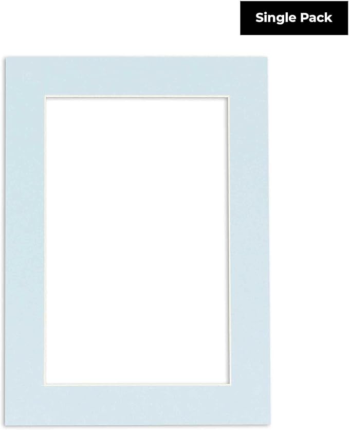 8.5x11 Mat Bevel Cut for 7x9 Photos - Acid Free Baby Blue Precut Matboard with Backing Board and Crystal Clear, Self Seal Photo Mat Bag - for Pictures, Photos, Framing - 4-ply Thickness