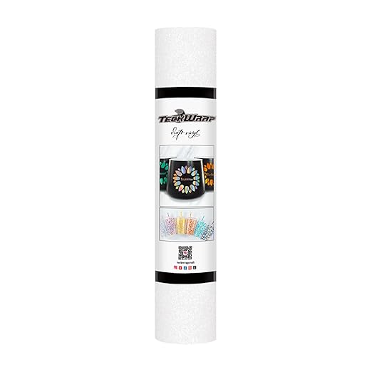 TECKWRAP White Permanent Glitter Vinyl – White Glitter Adhesive Vinyl Roll 1ft x 5ft, Shimmer Vinyl for DIY Crafts, Decals, Stickers